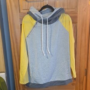 Gray and Yellow Hoodie with Asymmetrical Zipper